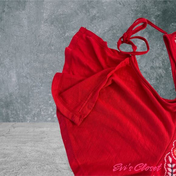 Kelly Renee Bohemian Red Embroidered Tie Cold Shoulder Peasant Tunic Blouse 3X - Picture 11 of 15